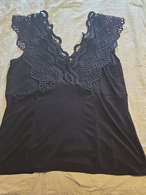 Black Crochet V-Neck Sleeveless Top